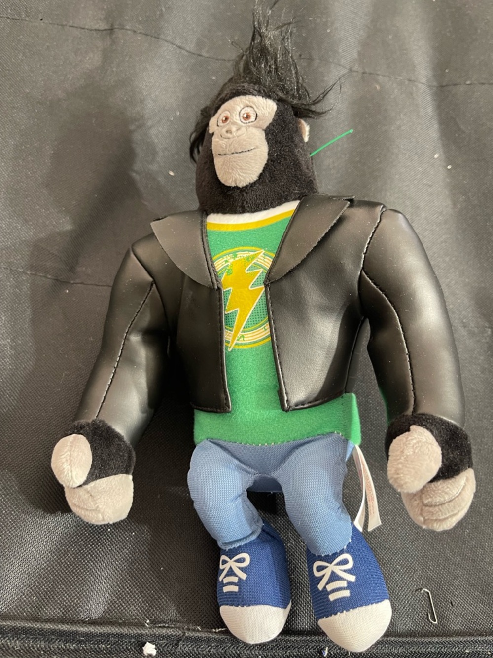 Ty Plush Gorilla in Black Jacket with Green Belt and Blue Pants